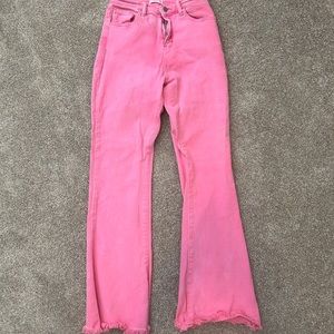 pink flare jeans, very stretchy but a shorter fit